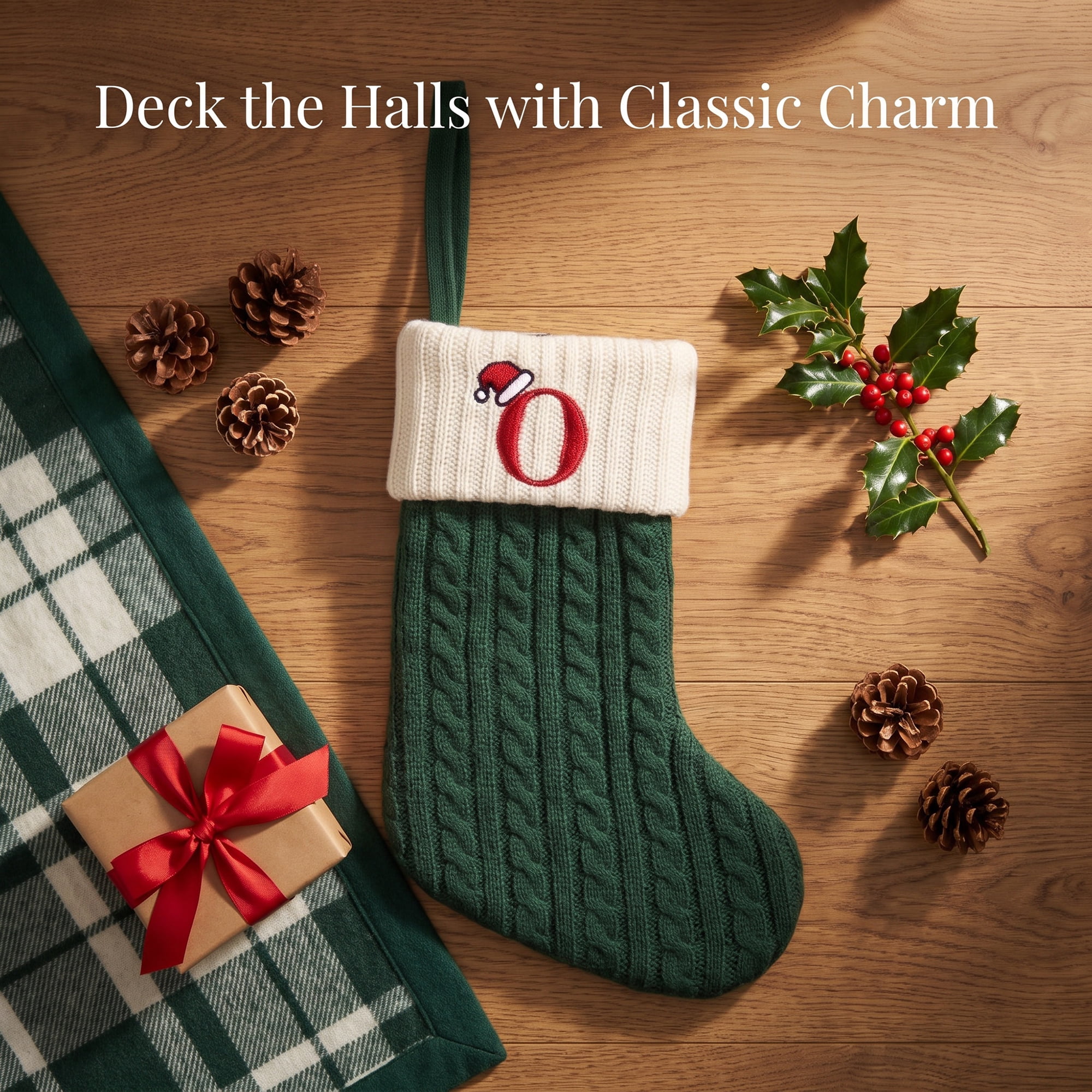 Unique Bargains Christmas Luxury Grand Hearth Accent Stocking Green Letter O 8"