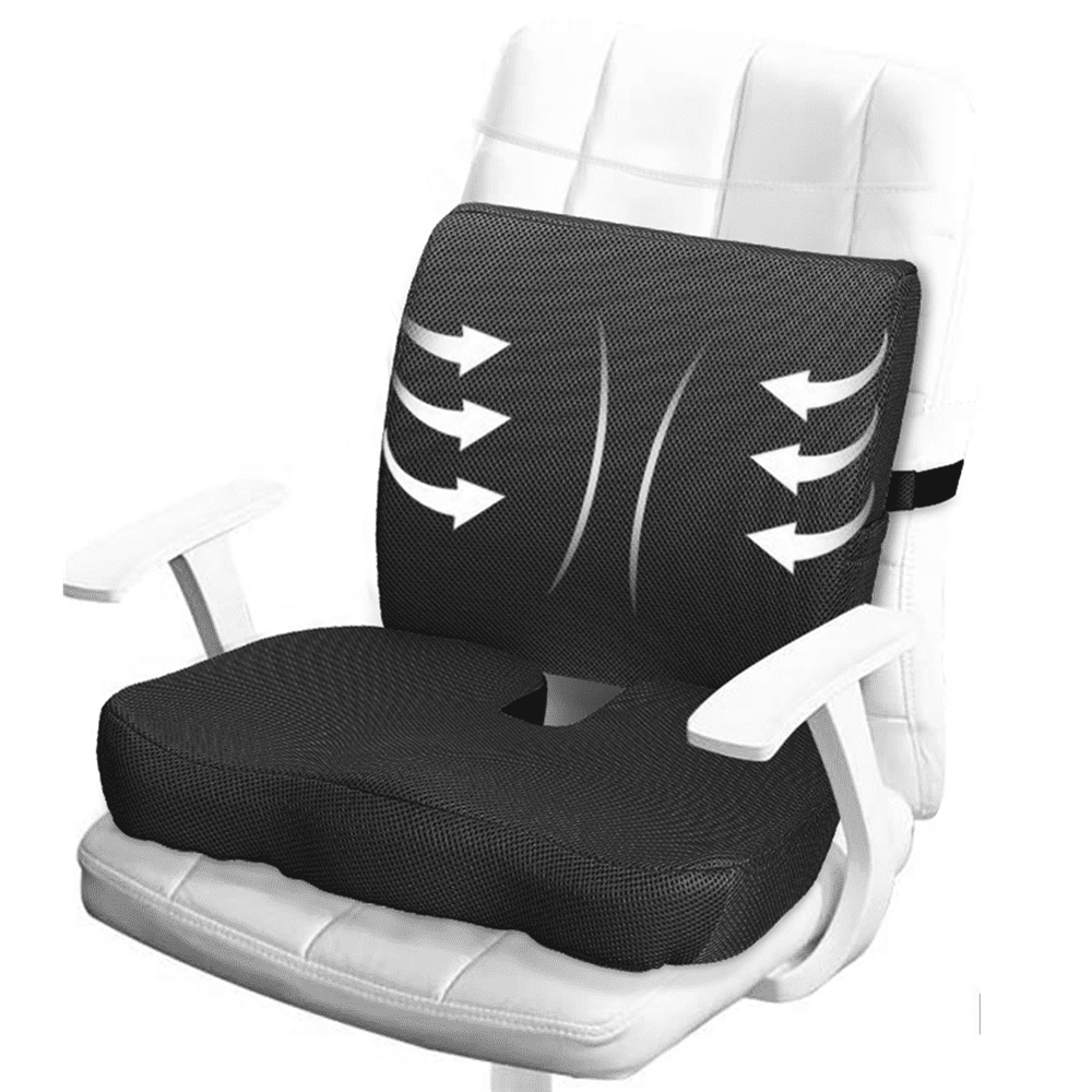 2pcs Memory Foam  Car Office Chair Seat Cushion Back Lumbar Pain Relief Pad 