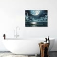 thumbnail image 5 of JRXY Framed Moon Over Ocean Canvas Wall Art Night Sky Full Moon White Cloud Canvas Prints Wall for Living Room Bedroom Bathroom Home Decor Ready to Hang 16x12inch, 5 of 6