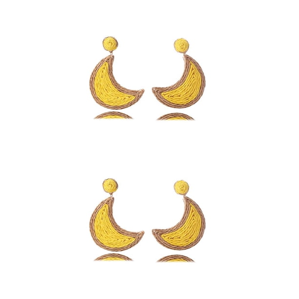 Qarigey 1 par de pendientes retro de verano en forma de luna, adorno colgante tejido, joyería para novias, esposa, colgante amarillo para el Amarillo 2Conjunto