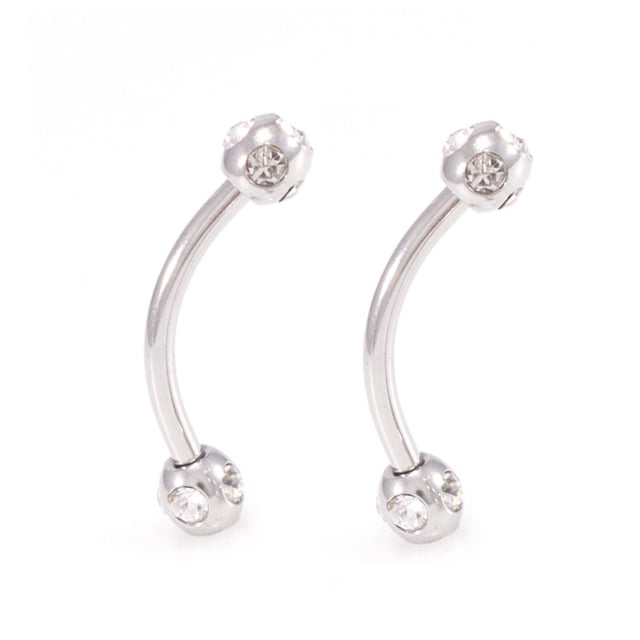 Paire de 16 Gauge Courbe Barbell Ion Plaqué avec Sourcils Clairs CZ, Perçage de Surface, Cartilage, Tragus, Rook, Helix 10mm - Options de Couleur Multiples