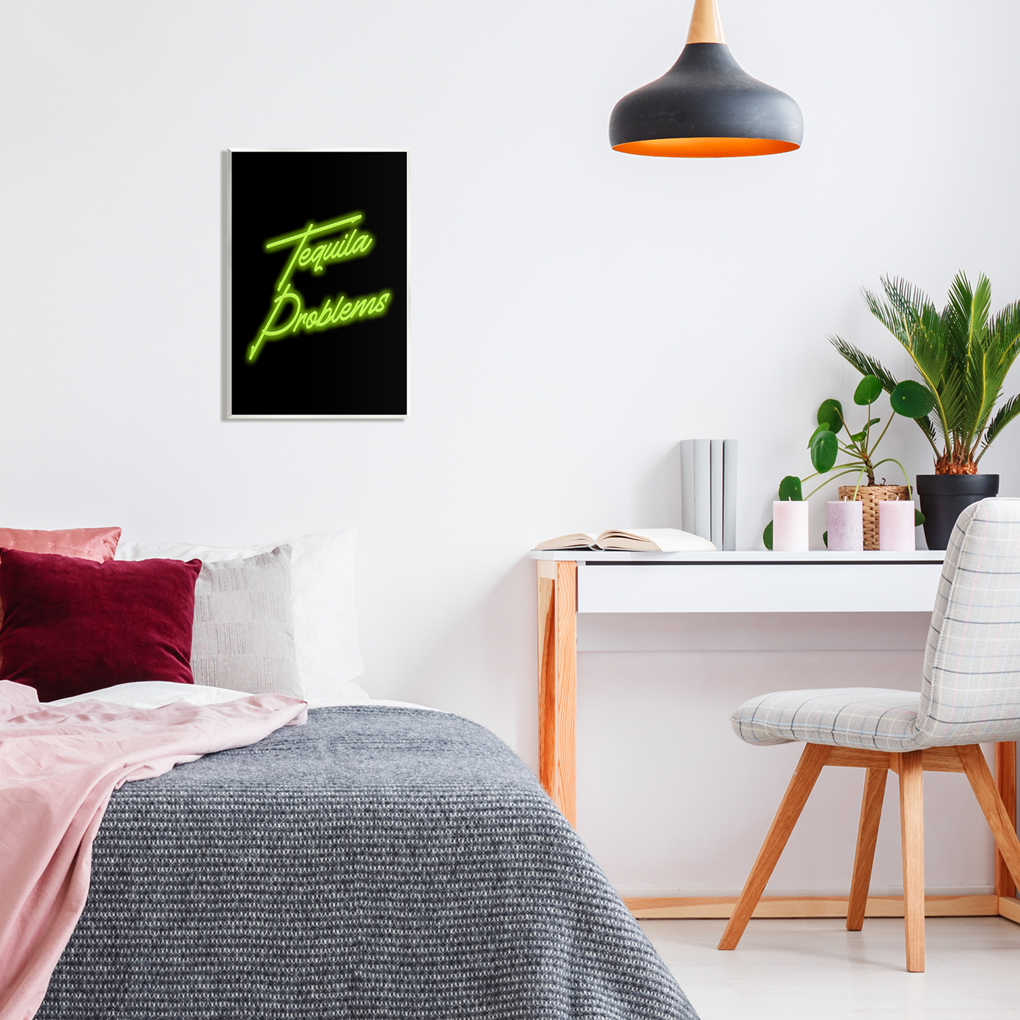 Stupell Industries Tequila Problems Neon Inspirational Painting Unframed Art Print Wall Art, 13 x 19