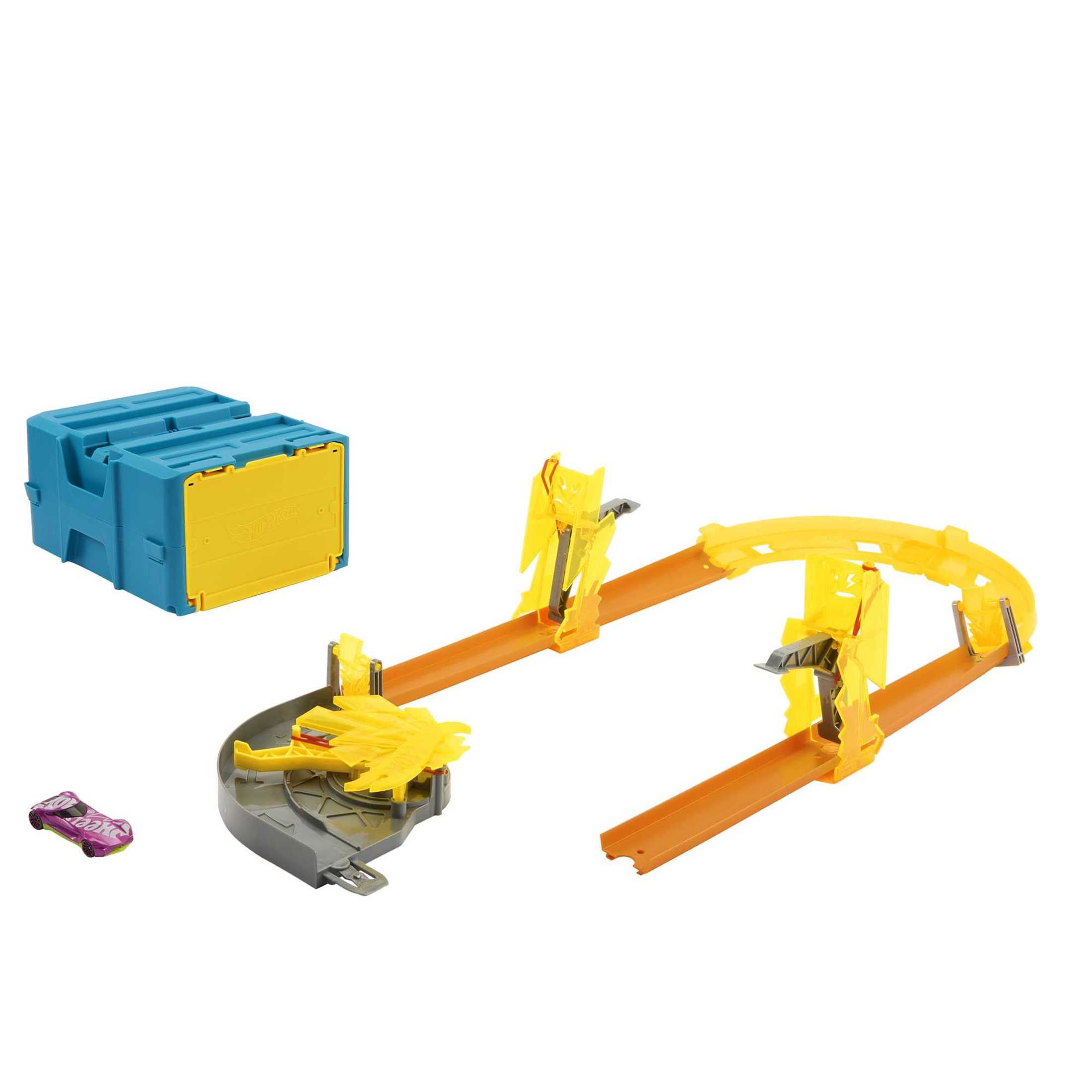 Hot Wheels Track Builder Lightning Boost Pack, Toy Car & Storage Container (12 Track Pieces)