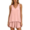 thumbnail image 4 of FRSASU Plus Size Women's Pajama Sets Cooling Lightweight Soft Comfy V Neck Sleeveless Loose Fit Tee with Shorts Set Sleepwear Pink, 4 of 6