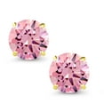 thumbnail image 2 of Gem Stone King 10K Yellow Gold Pink Zirconia Stud Earrings for Women Men (2.56 Cttw, Gemstone Birthstone, Round 7MM), 2 of 5