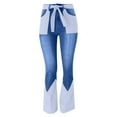 thumbnail image 4 of Fjofpr Womens Jeans Flare Legs High Waisted Jeans for Women Womens Jeans Trendy Fall 2024 Women's Casual High Waisted Pocket Two-Color Spliced Waistband Denim Bell Bottom Pants Long Pants, 4 of 5