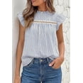 thumbnail image 5 of PRETTYGARDEN Striped Shirt Womens Summer Tops Spring Business Casual Work Dressy Crochet Lace Ruffle Cap Sleeve Blouse, 5 of 9
