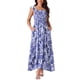 thumbnail image 2 of INSPIRE CHIC Vestidos de playa bohemios de verano para mujeres, con escote cuadrado, sin mangas, con volantes, florales y fluidos, vestido largo L azul oscuro, 2 of 5