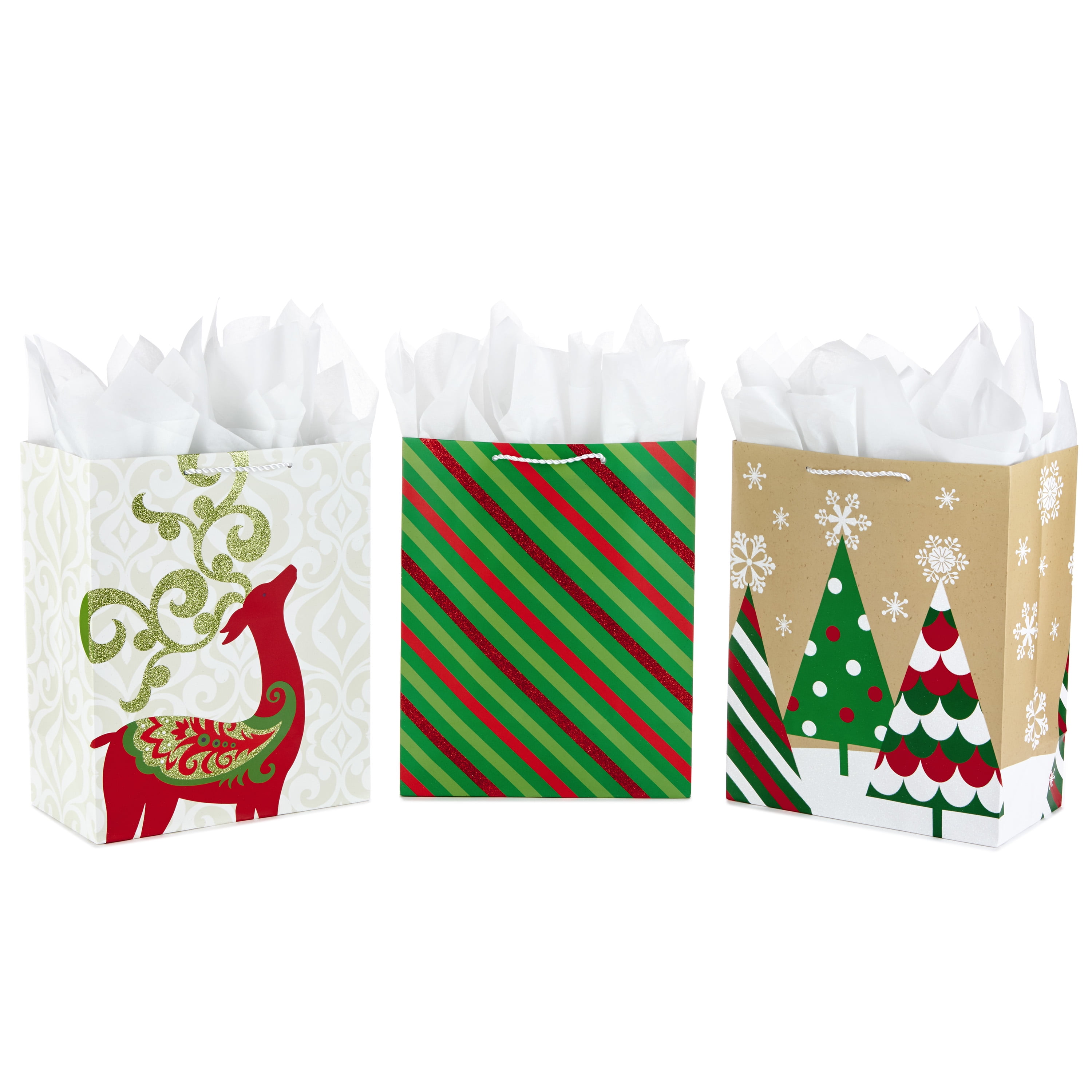 Pack of 7 Gift Bags: 3 Large 13, 4 Medium Gift Bags 9; 7 Gift Tags Traditional Hallmark Christmas Assorted Gift Bag Bundle with Mix-n-Match Gift Tags