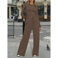 thumbnail image 4 of Women'S 2 Piece Sets Fall Outfits Long Sleeve Wide Leg Tracksuits Casual Lounge Set Matching Sets Coffee Brown XS, 4 of 7
