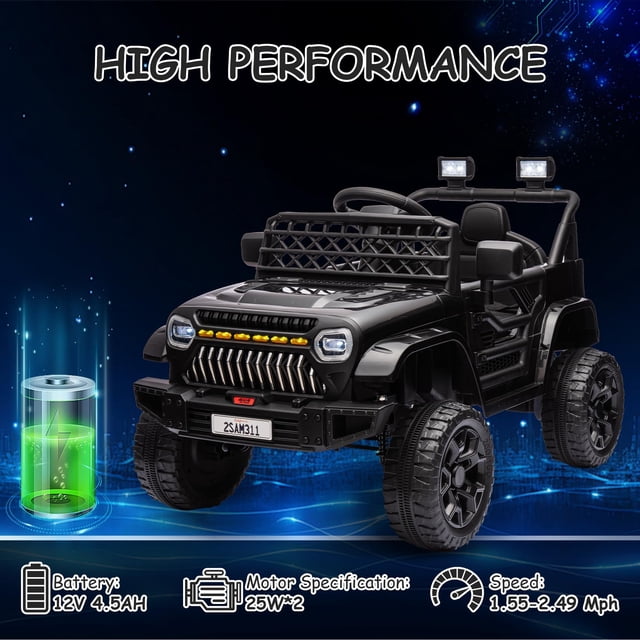 AKDSteel 12v Kids Ride On Car With Remote Control, 4-Wheel Electric Truck For Toddlers, Features Battery Display, Spring Suspension, Led Lights, And Music For Fun Rides