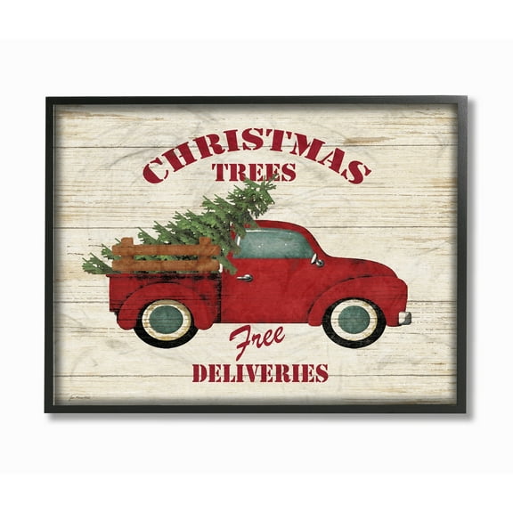 Stupell Merry Christmas Vintage Tree Truck Framed Giclee Texture Art 16 x 20