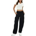 thumbnail image 2 of Douhoow Women Cargo Pants Solid Color Elastic Waist Baggy Trousers Joggers Sweatpants with Pockets, 2 of 6
