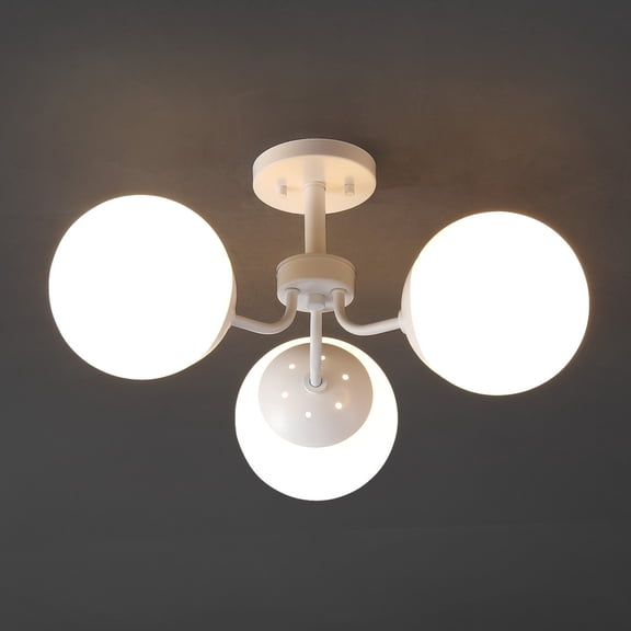 JONATHAN Y Olivier 23.5" 3-Light Bohemian Farmhouse Iron/Frosted Glass LED Semi Flush Mount, White, JYL7600D