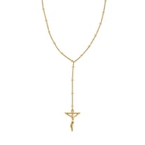 Crucifix Beaded Necklace in ION Plated Yellow Gold Stainless Steel 36 Inches Christmas Gifts
