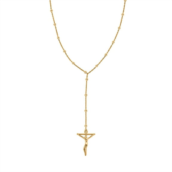 Crucifix Beaded Necklace in ION Plated Yellow Gold Stainless Steel 36 Inches Christmas Gifts