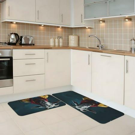 

Kitchen Mats for Floor 2 Piece - Surrealist Goat Anti Fatigue Mats for Kitchen Floor Kitchen Rugs Non Slip Washable Mat for Home Kitchen Decor