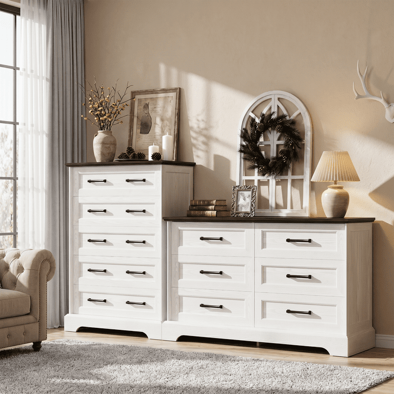 white dresser brown top 9 Drawer White Dresser for Bedroom - 55