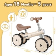 FVLOENG Baby Balance Bike for 1-3 Year Old Toddlers, 4-Wheel No Pedal Ride On Toy with Music & LED Lights, Adjustable Seat & Frame, First Toddler Bike for Boys Girls, Indoor Outdoor Birthday Gift