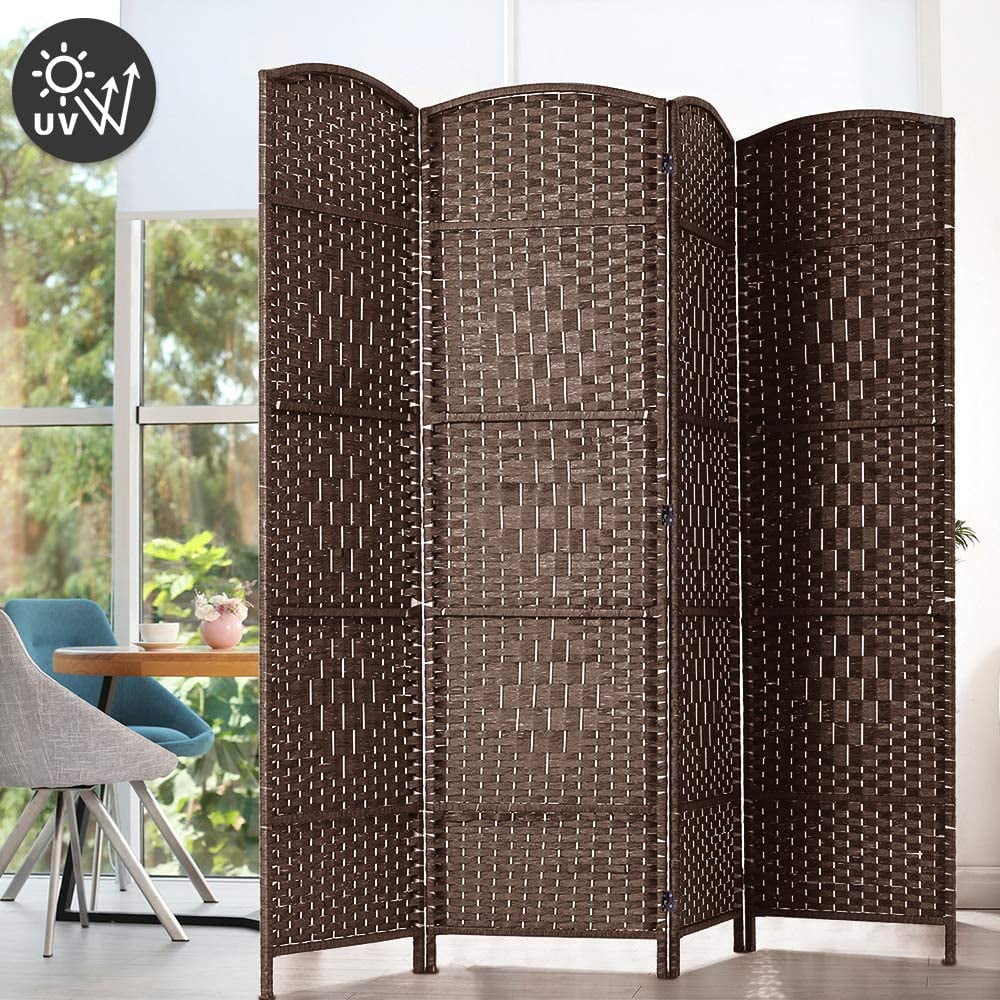 Jostyle 6ft Tall Room Divider with Hand-Woven Design, 4-Panel Folding Privacy Screen Freestanding Mocha