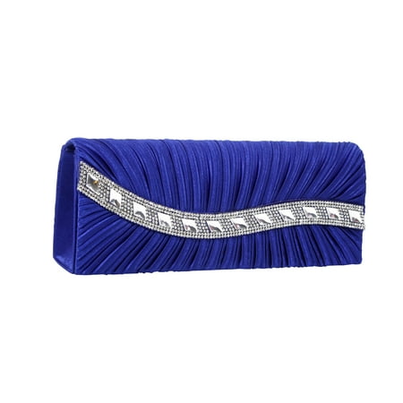- Satin Hard Case Clutch Bag Encrusted with Rhinestones and Stones