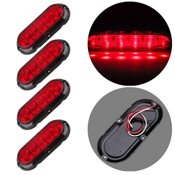 Scitoo 4 Pcs Red Light Oval Oblong Surface Mount 10 LED Stop Turn Tail Light Trailer Truck RV