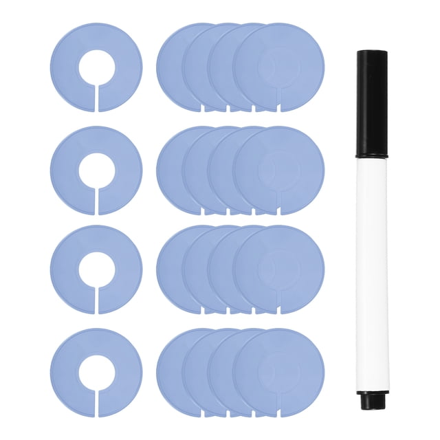 Divisores de Ropa Uxcell, Paquete de 20 Divisores Redondos para Percheros, Divisores de Tamaño para Ropa con Etiquetas en Blanco y Marcador, Gris