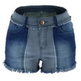 thumbnail image 4 of uublik High Waisted Shorts Women Denim Fringe Super Soft Patchwork with Pockets Stretch Jean Shorts Dark Blue, 4 of 5
