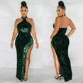 thumbnail image 2 of Prolriy Robe de Cocktail Femme Paillettes Transparentes Couleur Unie Sans Manches Col Robes de Soirée pour Femmes 2025 Robe de Réveillon, 2 of 7