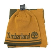 Timberland Men's Logo Jacquard Reversible Scarf Muffler & Beanie Hat Set, Brown