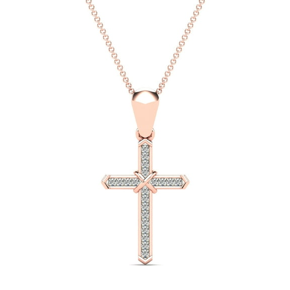 aaXia 10K Rose Gold 1/20ct. TDW Diamond Cross Pendant Necklace (H-I, I1-I2)