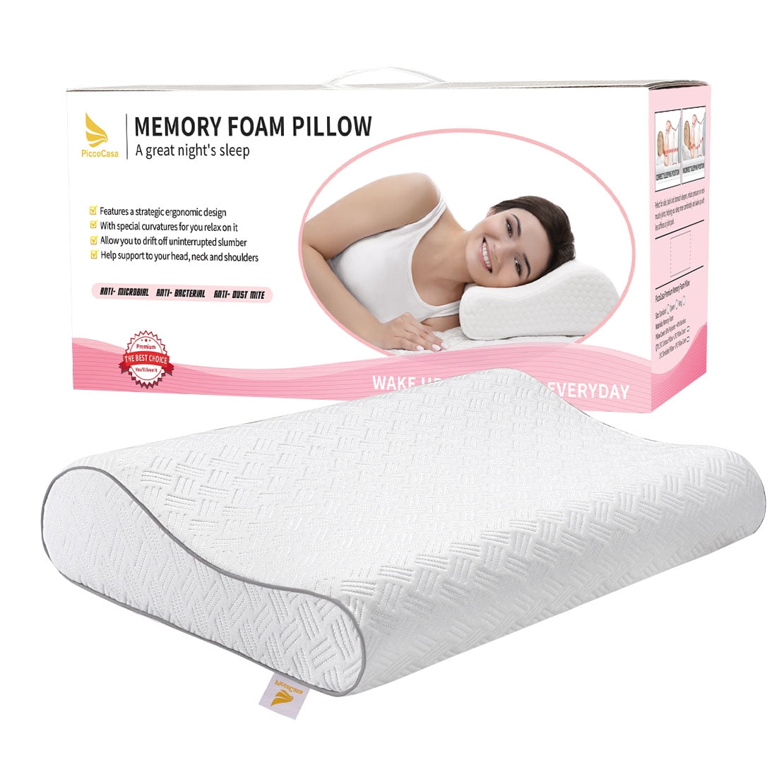 Cervical Contour Memory Foam Bed Pillow Dust Mite Resistant Side sleeper Relax 