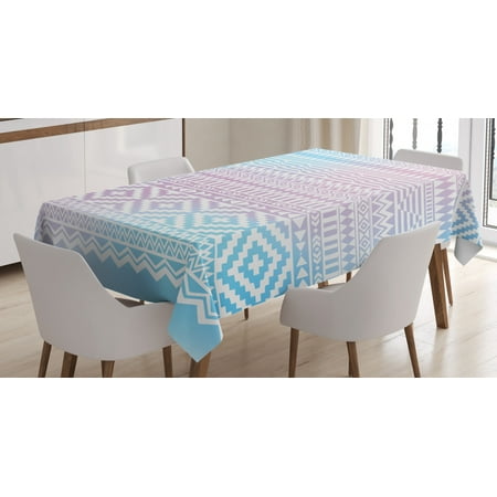 

Afghan Tablecloth Geometric Shapes with Triangles Rhombuses and Herringbone Zigzag Stripes Rectangular Table Cover for Dining Room Kitchen 52 X 70 Inches Lilac and Pale Blue by Ambesonne
