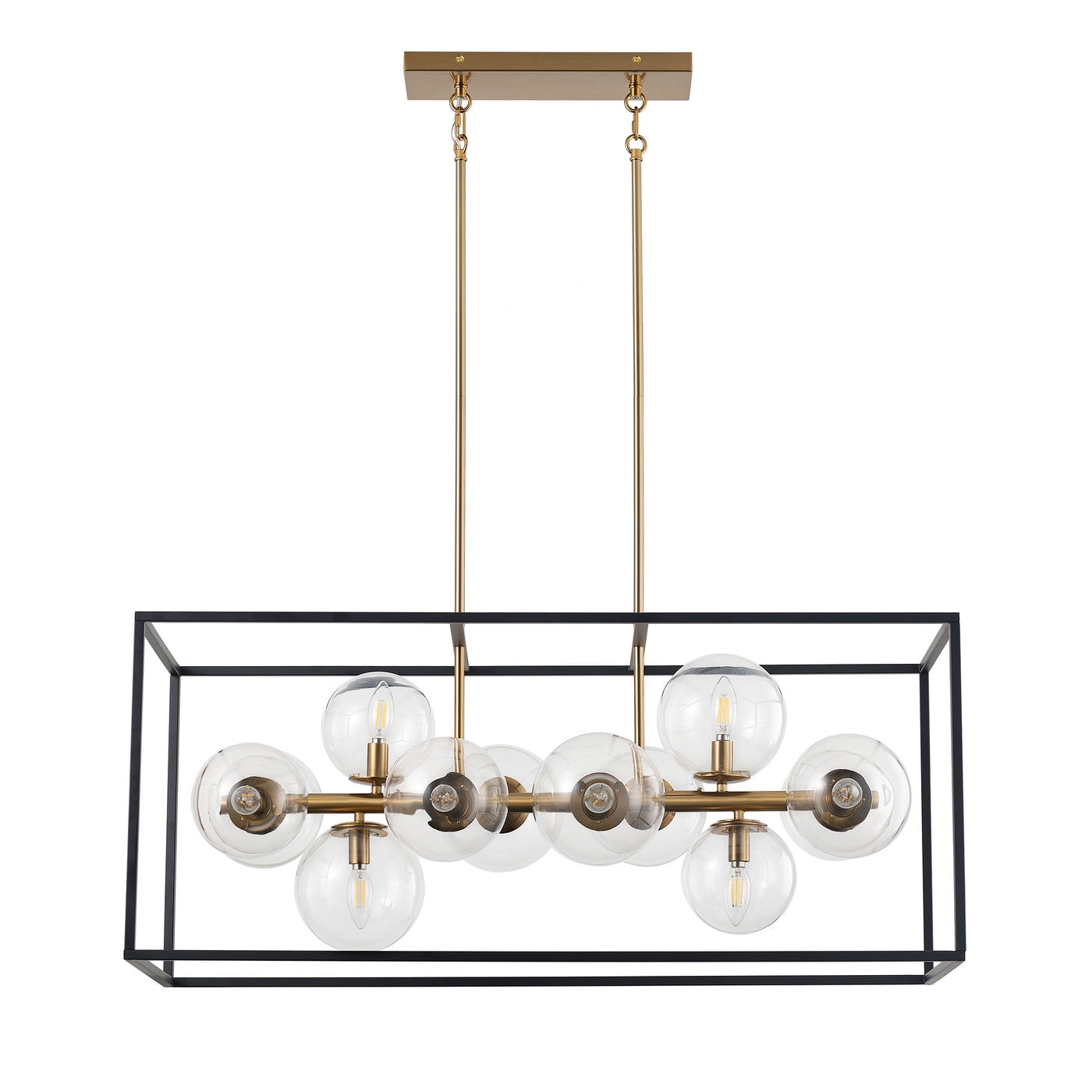Industrial 12-Light chandelier, Black and Gold caged Lantern Light Fixture, Rustic Kitchen Island Pendant Lighting