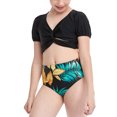 thumbnail image 4 of Fesfesfes Big Girls Bikini High Waist Children Swimwear Pringting Short Sleeve Bikini Sets Split Swimsuit, 4 of 9