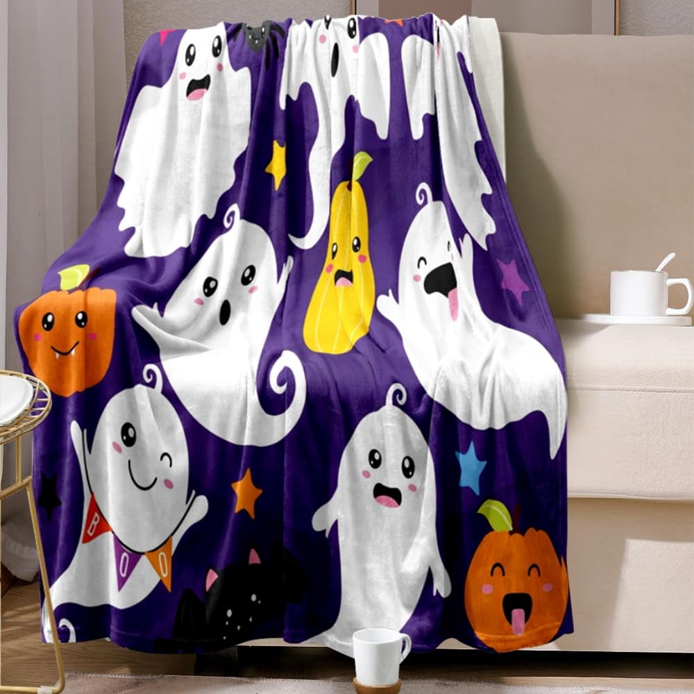  Ke1Clo Ghost Plush Blanket, Double-Sided Spooktacular