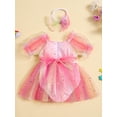 thumbnail image 3 of Bslissey Baby Girls Sweet Romper Dress 0-24M Short Puff Sleeve Contrast Color Star Moon Glitters Tulle Bodysuit with Headband Infant Toddler Casual Princess Clothes, 3 of 9