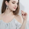 thumbnail image 3 of Elegant Silver Plated CZ Dangling Round Big Pearl Drop Earrings for Women Brides, 3 of 8