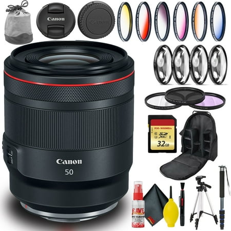 Canon RF 50mm USM Lens with Monopod Tripod 32GB Memory and More (International Version)