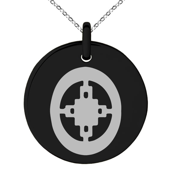 Stainless Steel Aztec Intelligence Rune Engraved Small Medallion Circle Charm Pendant Necklace