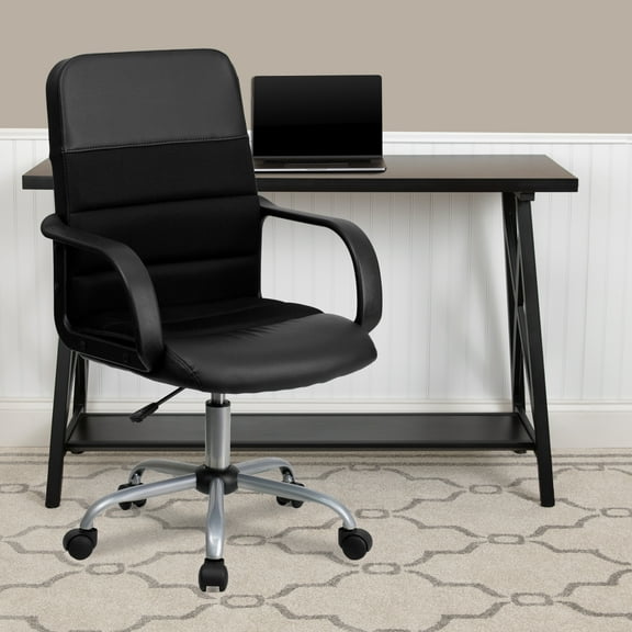 BizChair Mid-Back Black LeatherSoft and Mesh Swivel Task Office Chair with Arms