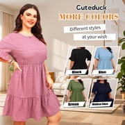 Cuteduck Womens Plus Size Dresses Short Sleeve Ruffle Hem Tiered Textures Babydoll Dress 0X-4X
