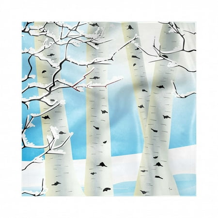 Winter Napkins Set of 4, Snow Covered Birch Tree Seasonal Illustration of a Forest Woodland Design, Silky Satin Fabric for Brunch Dinner Buffet Party, by Ambesonne