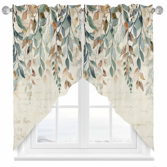 Vintage Farmhouse Swag Valances for Windows 2 Pack Style Plants Green Leaves Swag Kitchen Curtains 45 Inches Long Rod Pocket Short Window Treatment for Kitchen Bathroom 36"x45"