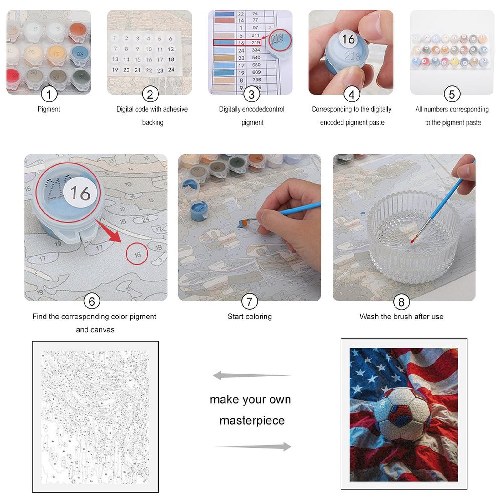 Paint by Numbers Kit for Adults, Flag Mosaic Soccer Ball Paint by Numbers, Easy Paint by Numbers Kit for Adults Beginner, DIY Adult Paint by Number Kits on Canvas, Home Decor