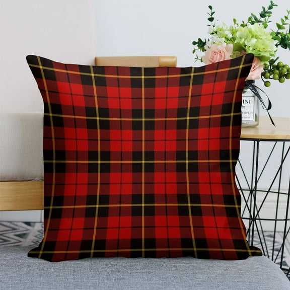 Clan Wallace Tartan Linen Throw Pillow Covers 18"x18" Decorative Cushion Cases with Hidden Zipper for Sofa, Couch, Bed, Living Room–No Insert Made in USA