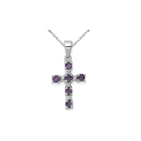 - 1/3 Carat (ctw) Amethyst Cross Pendant Necklace in Sterling Silver with Chain