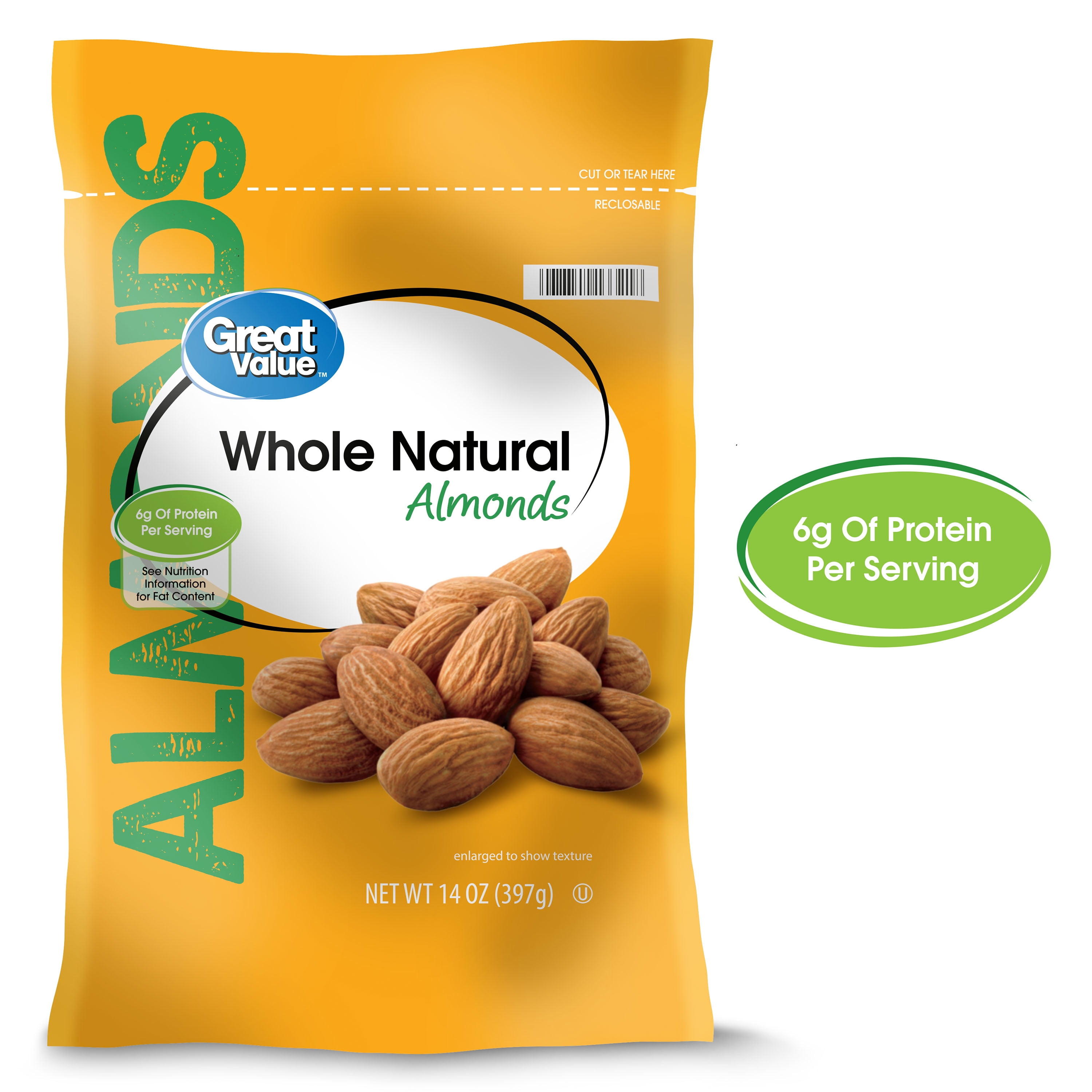 Great Value Whole Natural Almonds, 14 Oz