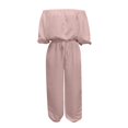 thumbnail image 6 of BESEW7 Off Shoulder Jumpsuits for Women, Summer Casual Loose Rompers with Pockets Roll Up Sleeve Elastic Waist for Daily Beach Vacation Pink S, 6 of 7