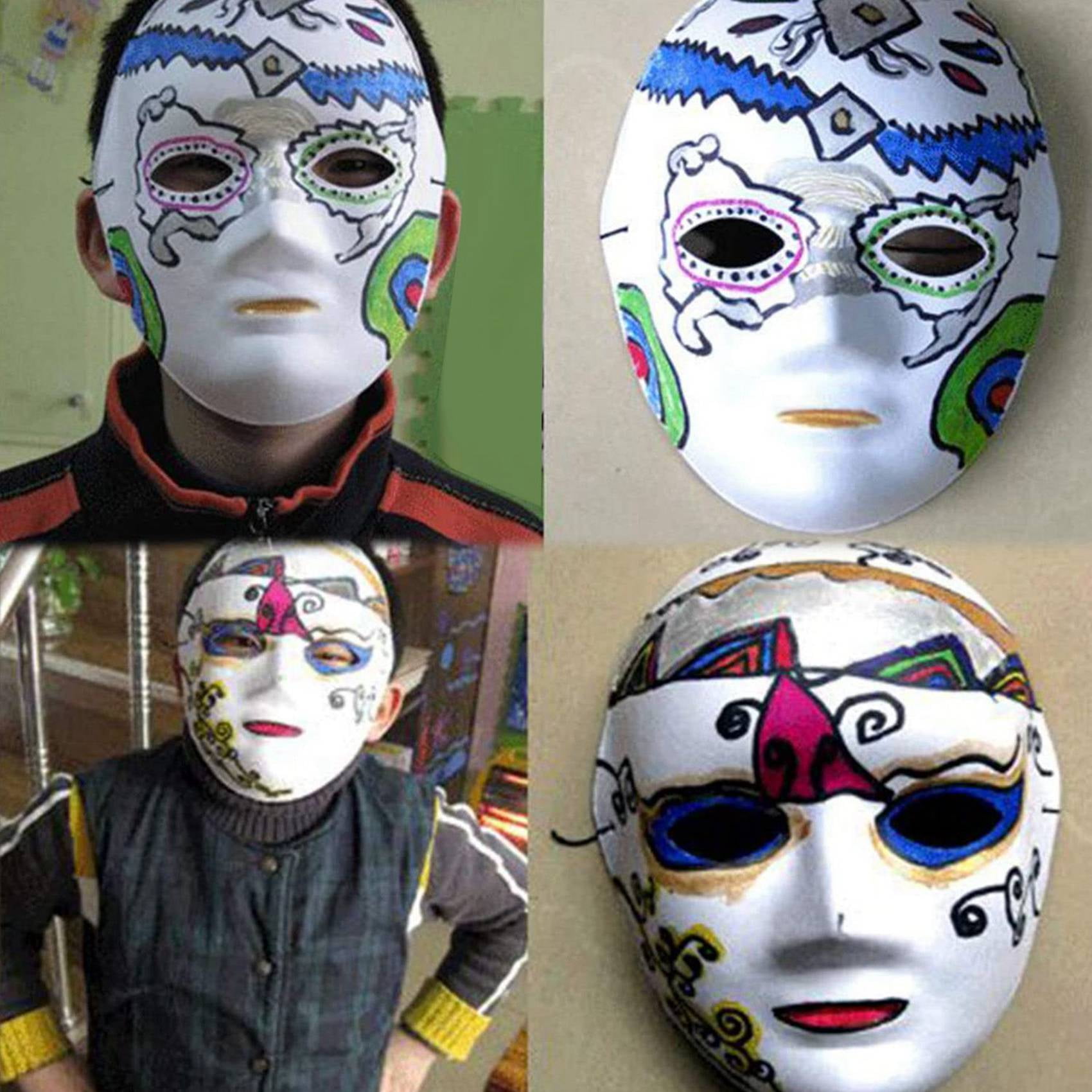 Gadpiparty 10 Pcs White Mask DIY Blank Painting Mask Paper Full Face Mask  for Cosplay Masquerade Hip Hop Dance Party Favors